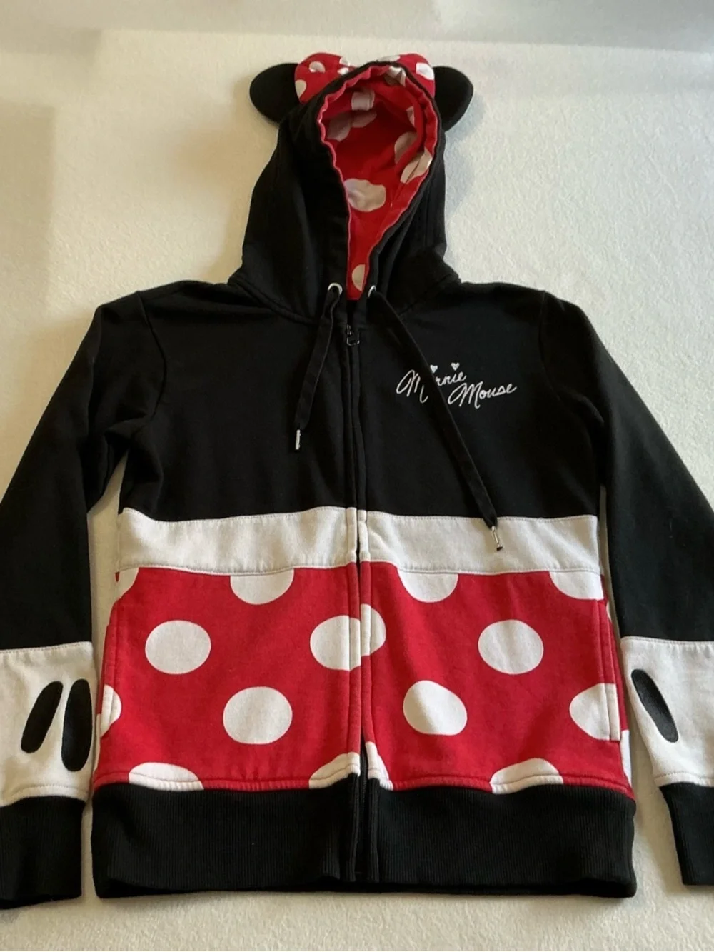 Disney Girls Minnie Mouse Black, Red & White Hooded Zip-Up